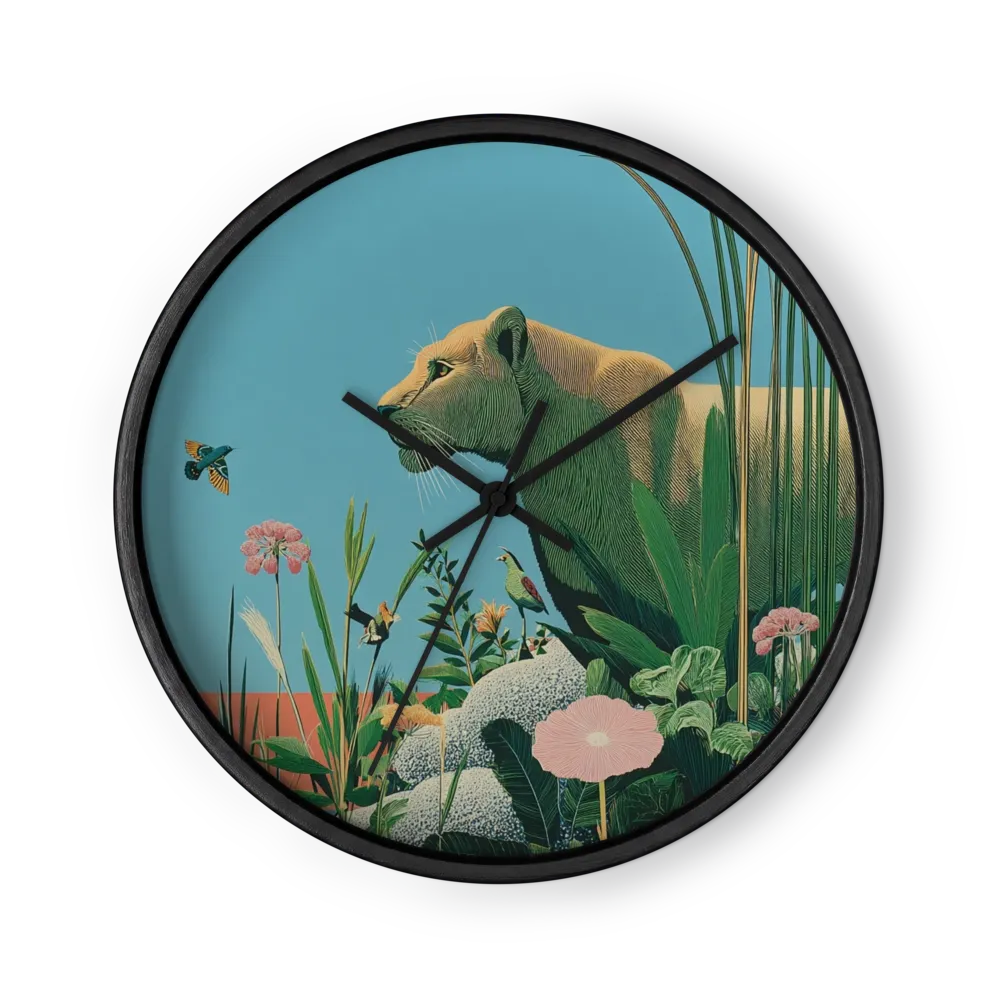Lioness and Tropical Flora | Wall Clock
