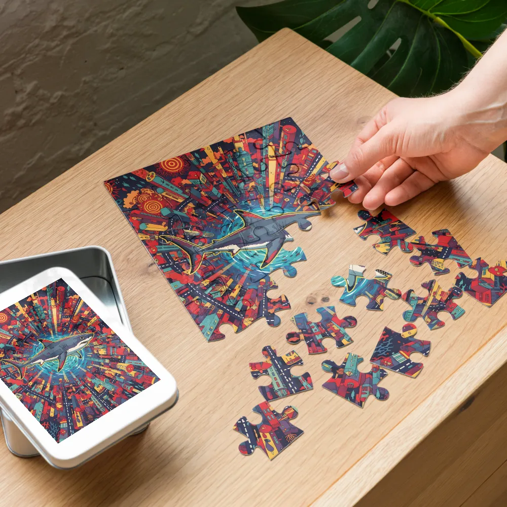 Psychedelic City Shark 
 Jigsaw Puzzle in Tin Box