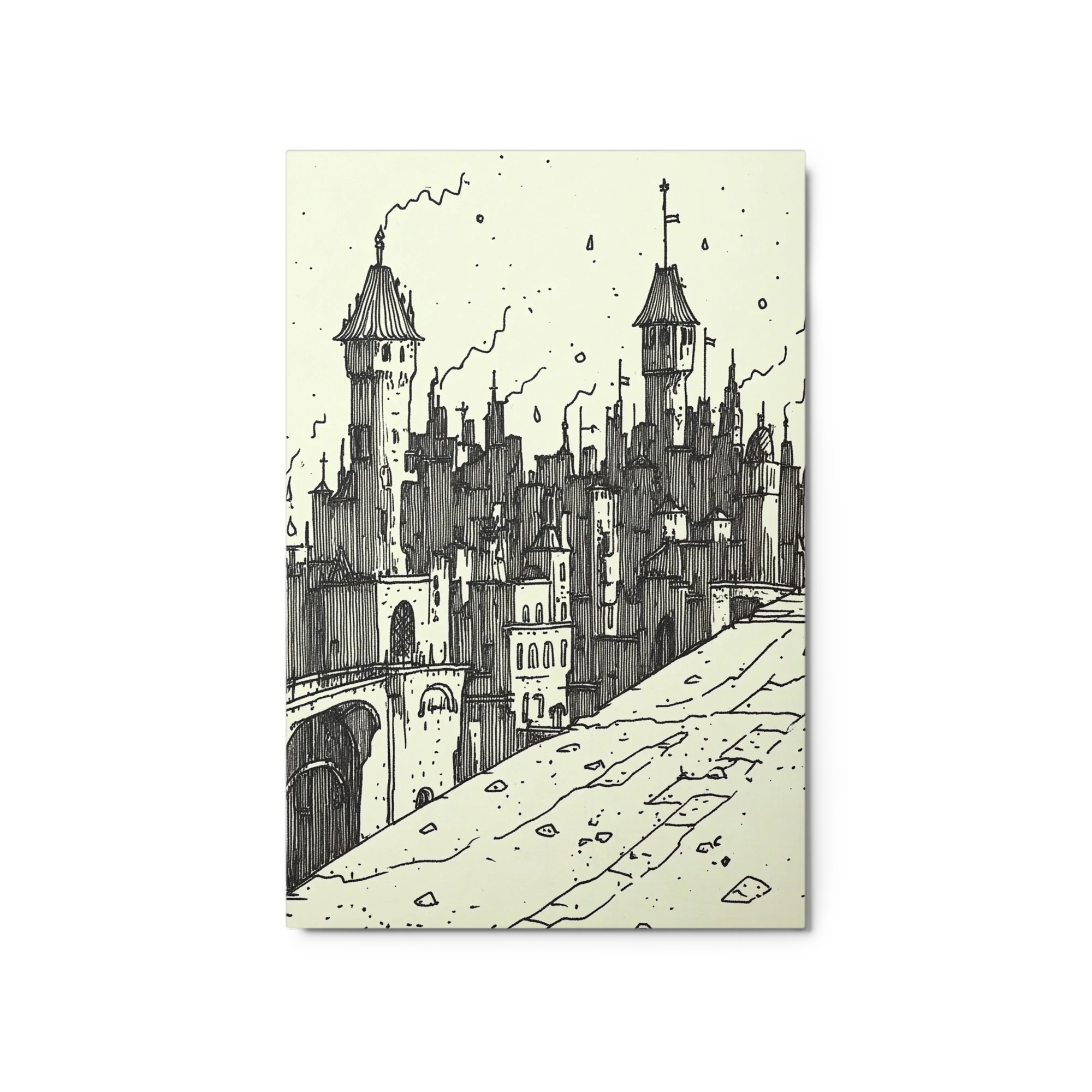 Fantastical Cityscape in Line Art