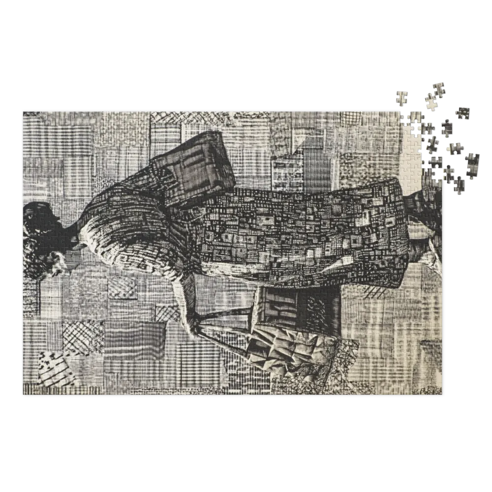 Ink Drawing of Woman with Shopping Bags