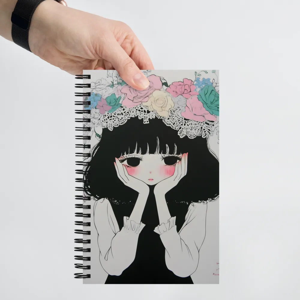 Pensive Gaze, Floral Crown 
 Spiral Notebook | 140 pages