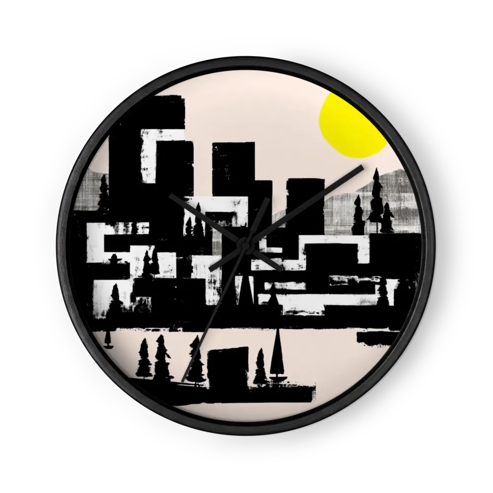 Urban Horizon under Yellow Sun | Wall Clock