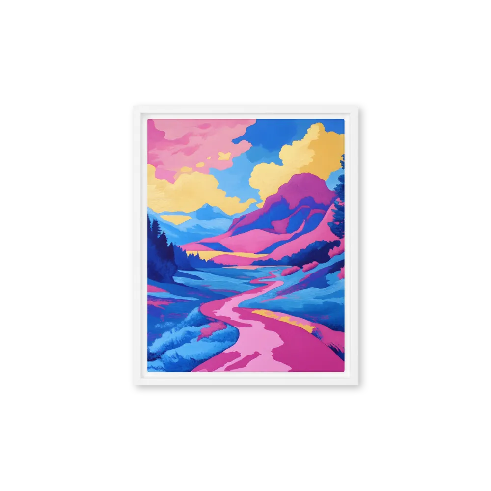 Neon Valley Path 
 Canvas with Brown Frame