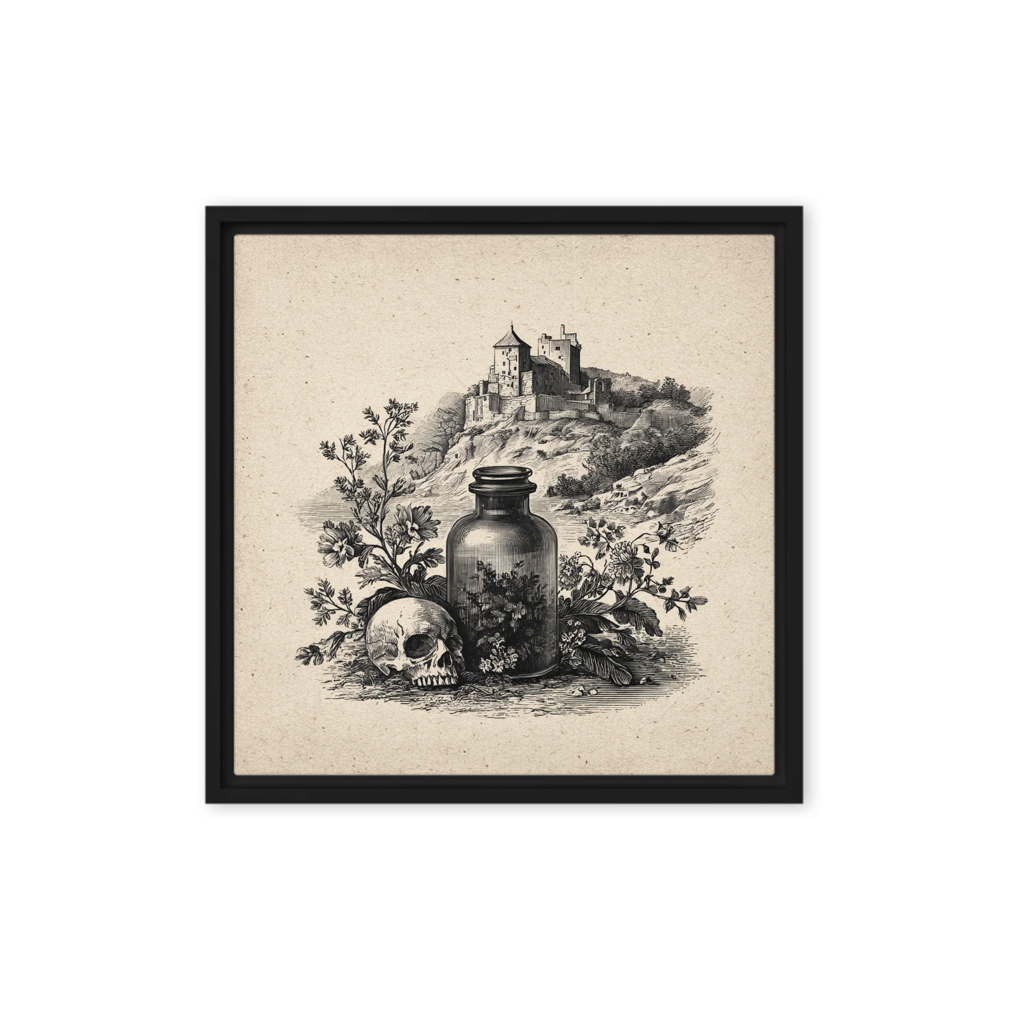 Skull & Castle Engraving | Art Print