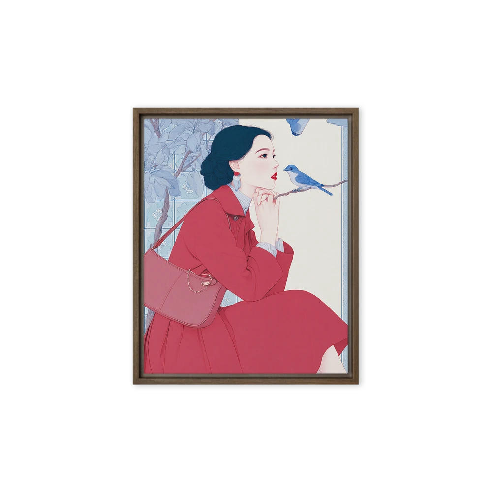 Gentle Gaze with Blue Birds | Art Print