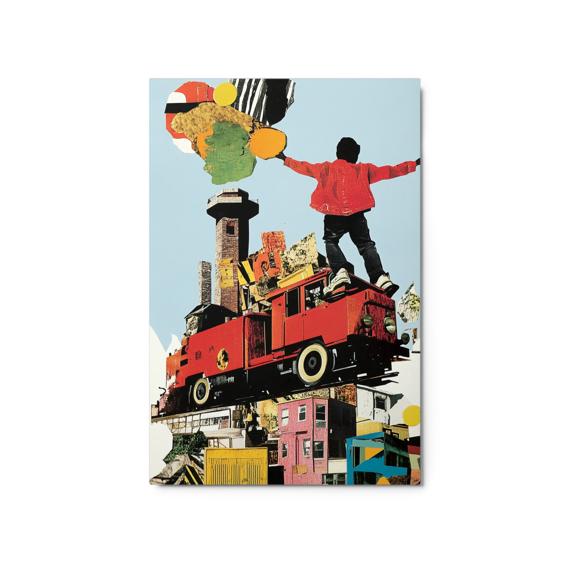 Boy Balancing on Train in Urban Collage