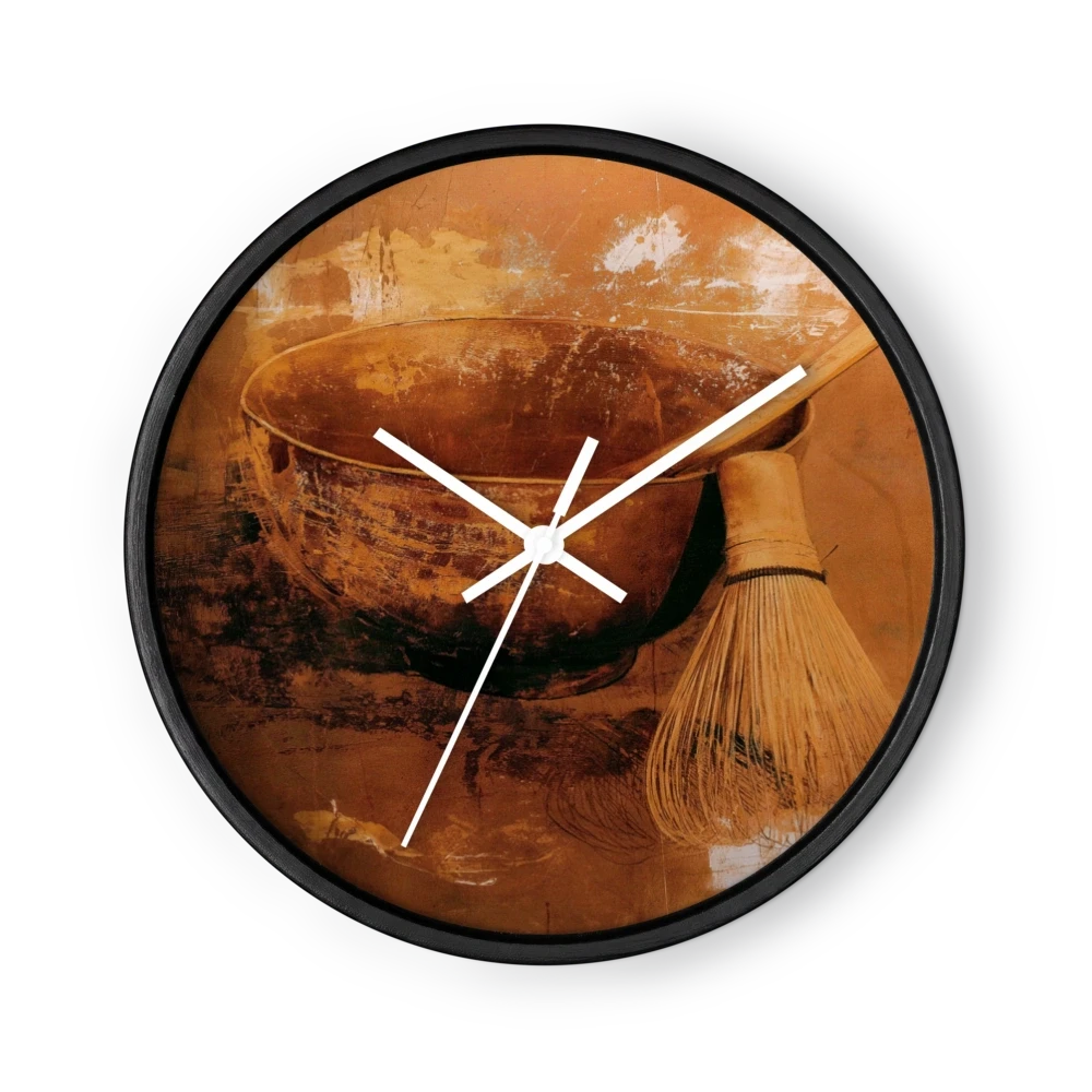 Terracotta Zen Ink Wall Clocks — Brush Circles, Tea Rituals