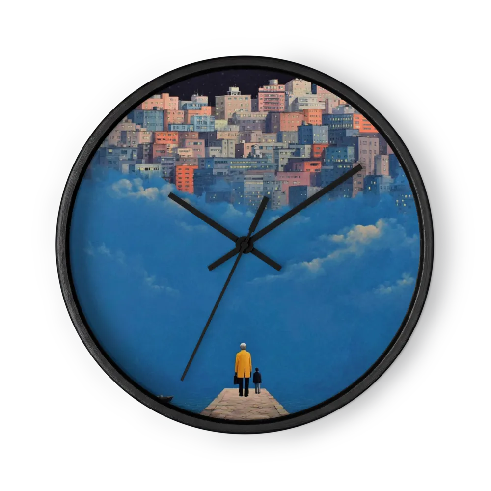 Cobalt Metaphysical Surrealism Wall Clocks — Clouds, Hats, Floating Cities