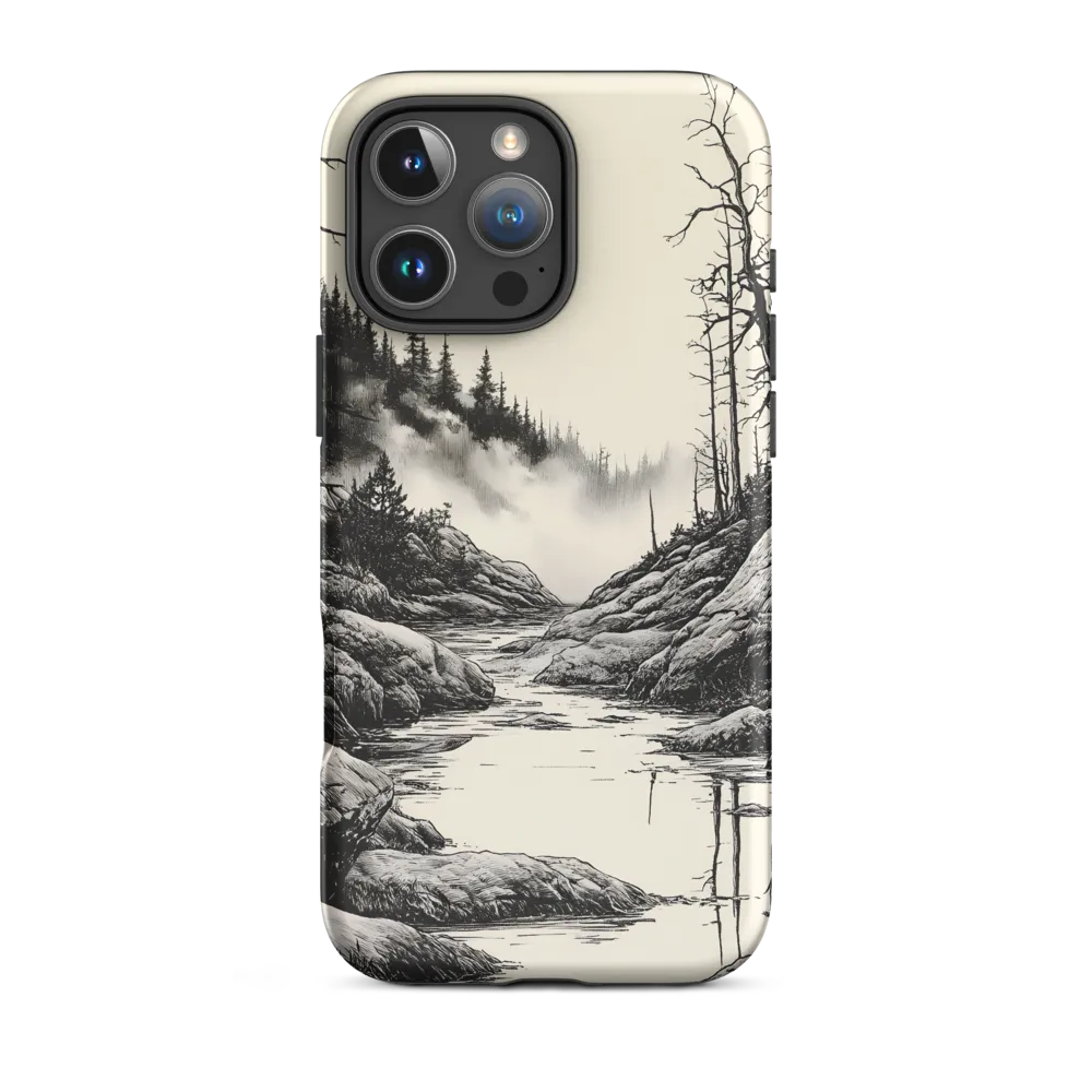 Serene Black and White Landscape Ink Drawing | Phone Case