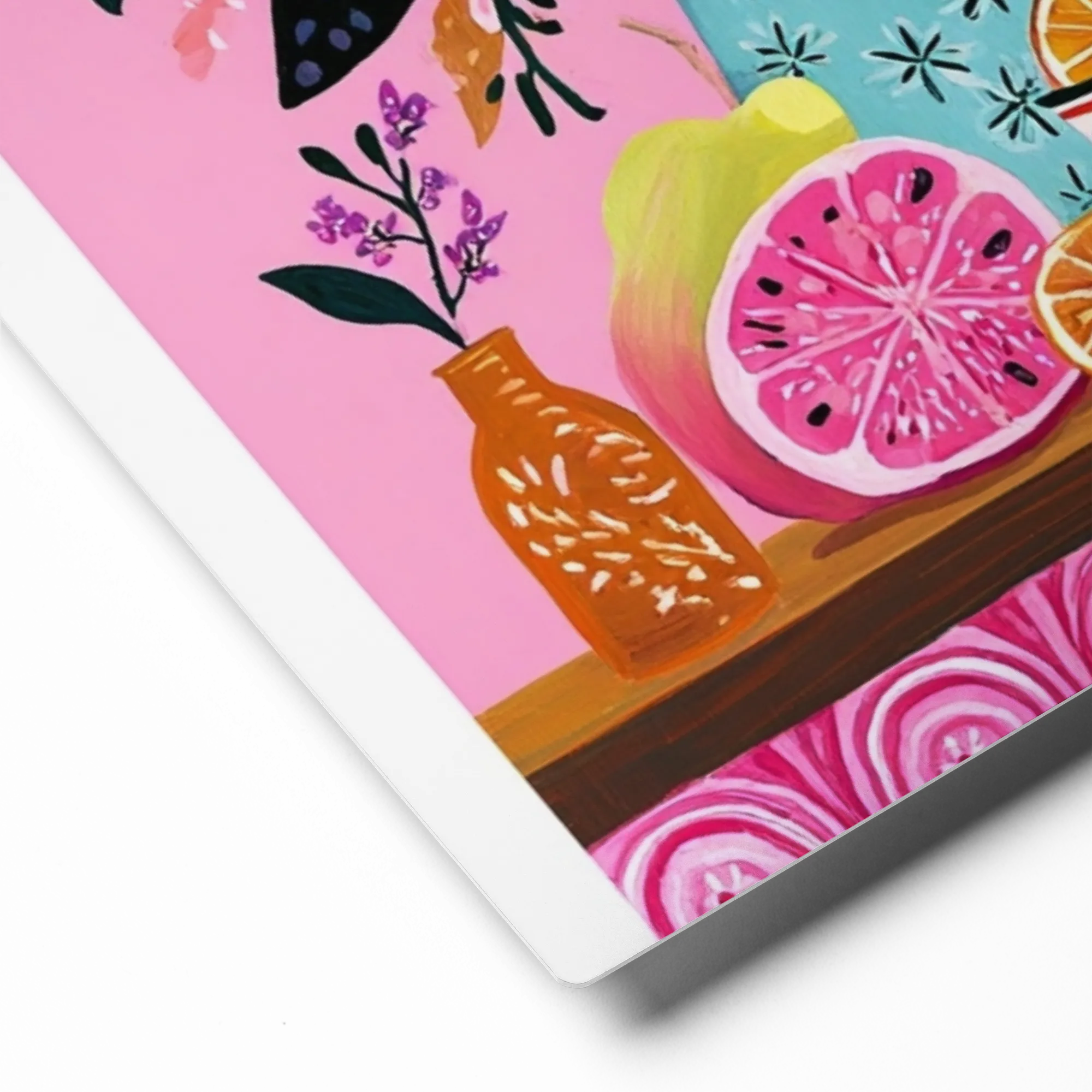 Citrus and Pink Floral Still Life | Art Print