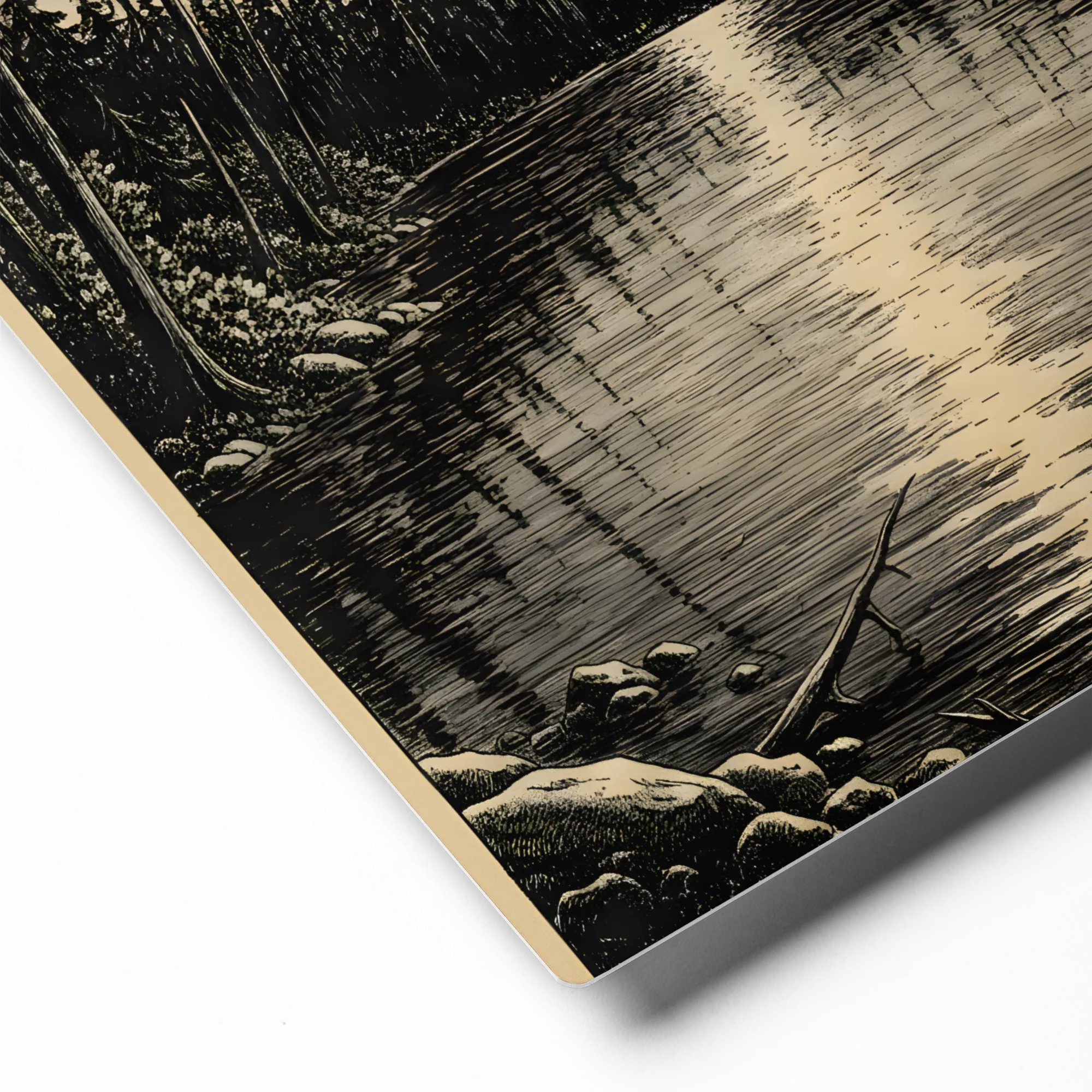 Silent Moonlight Over Forest Lake 
 Metal Print | 8″x 10″