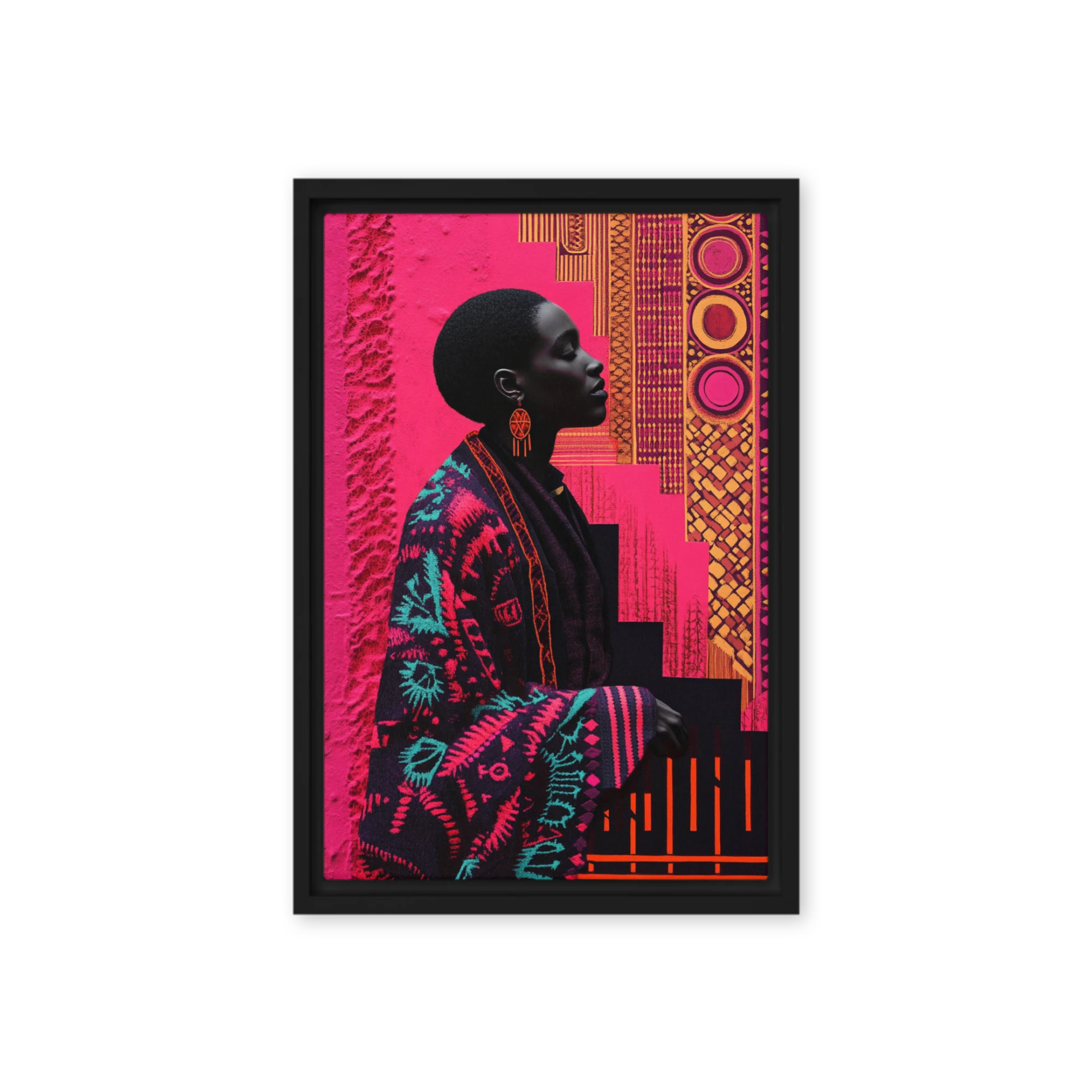 Profile Portrait of Woman with Vibrant Patterns