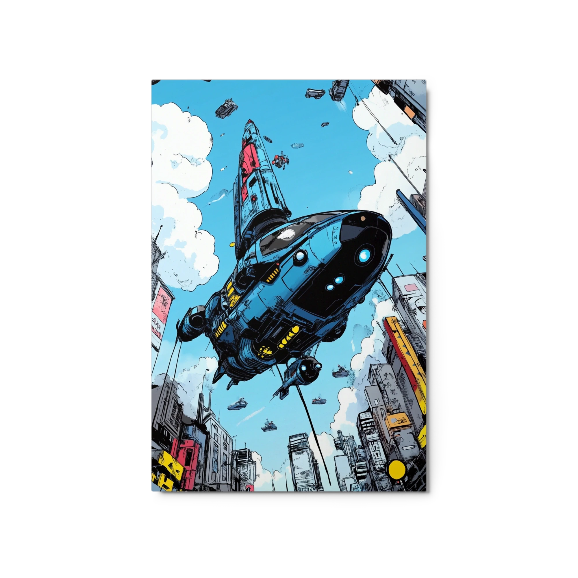 Futuristic Spaceship Over Cityscape