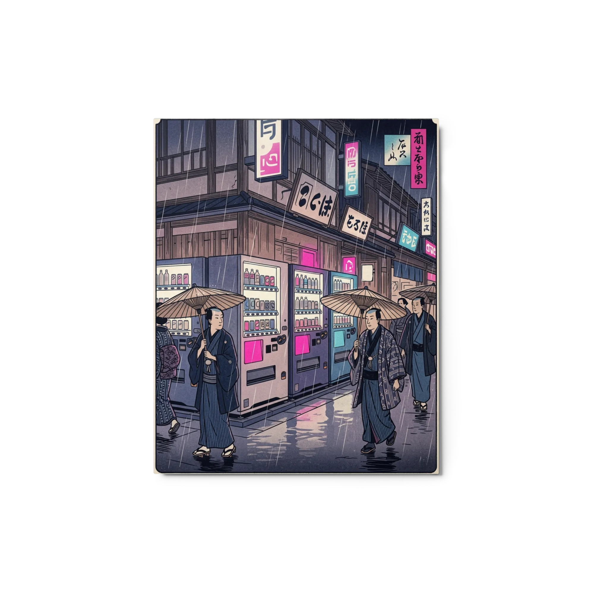 Neon Rain over Edo 
 Poster with White Frame | 16″x 20″