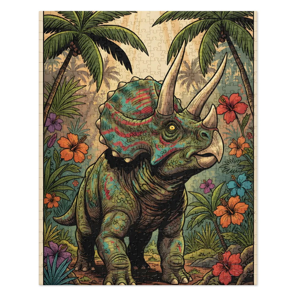 Tropical Triceratops 
 Jigsaw Puzzle in Tin Box