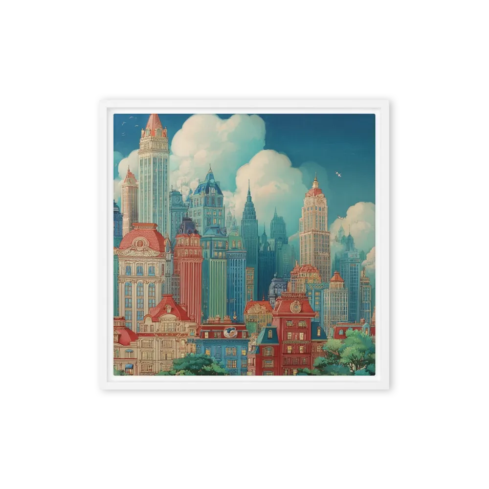 Metropolis in the Clouds 
 Poster with White Frame | 18″x 18″