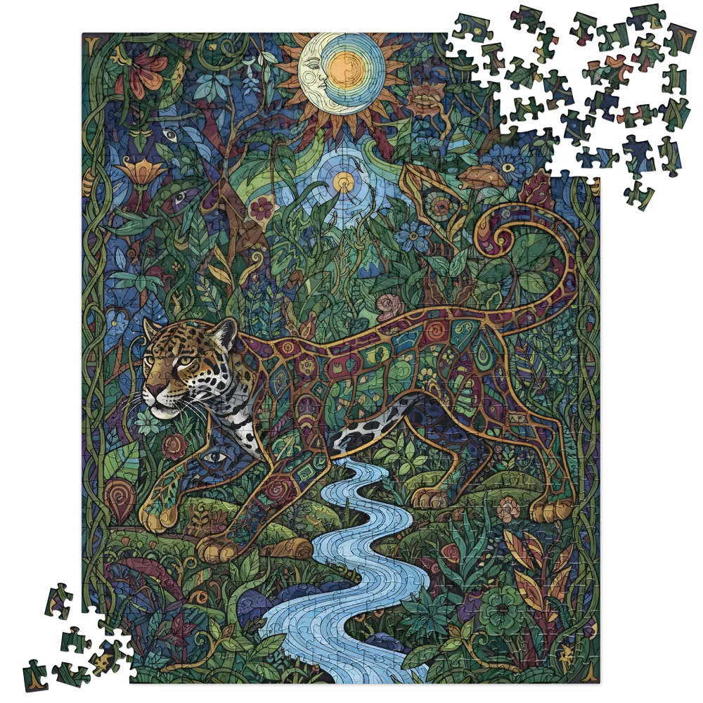 Stained-Glass Jaguar 
 Jigsaw Puzzle in Tin Box