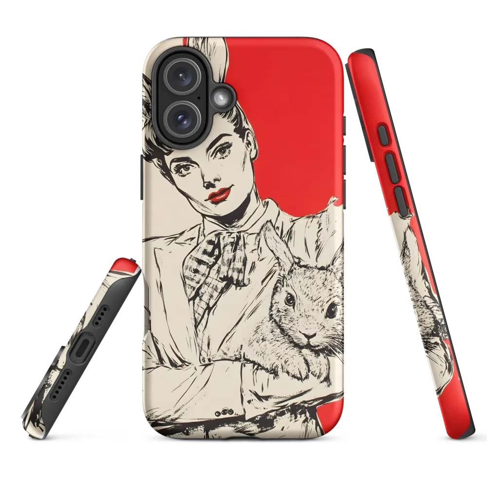 Woman with Bunny Ears and Rabbit | Phone Case