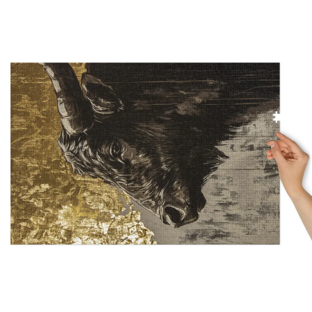 Bull Head in Gold and Black | Jigsaw Puzzle (252/520 pieces)