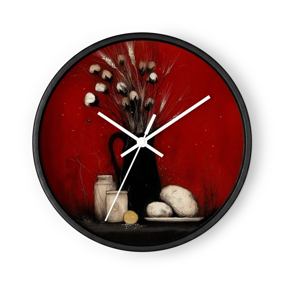 Scarlet Still Lifes Marking The Hours — Pears, Jugs, Dried Stems