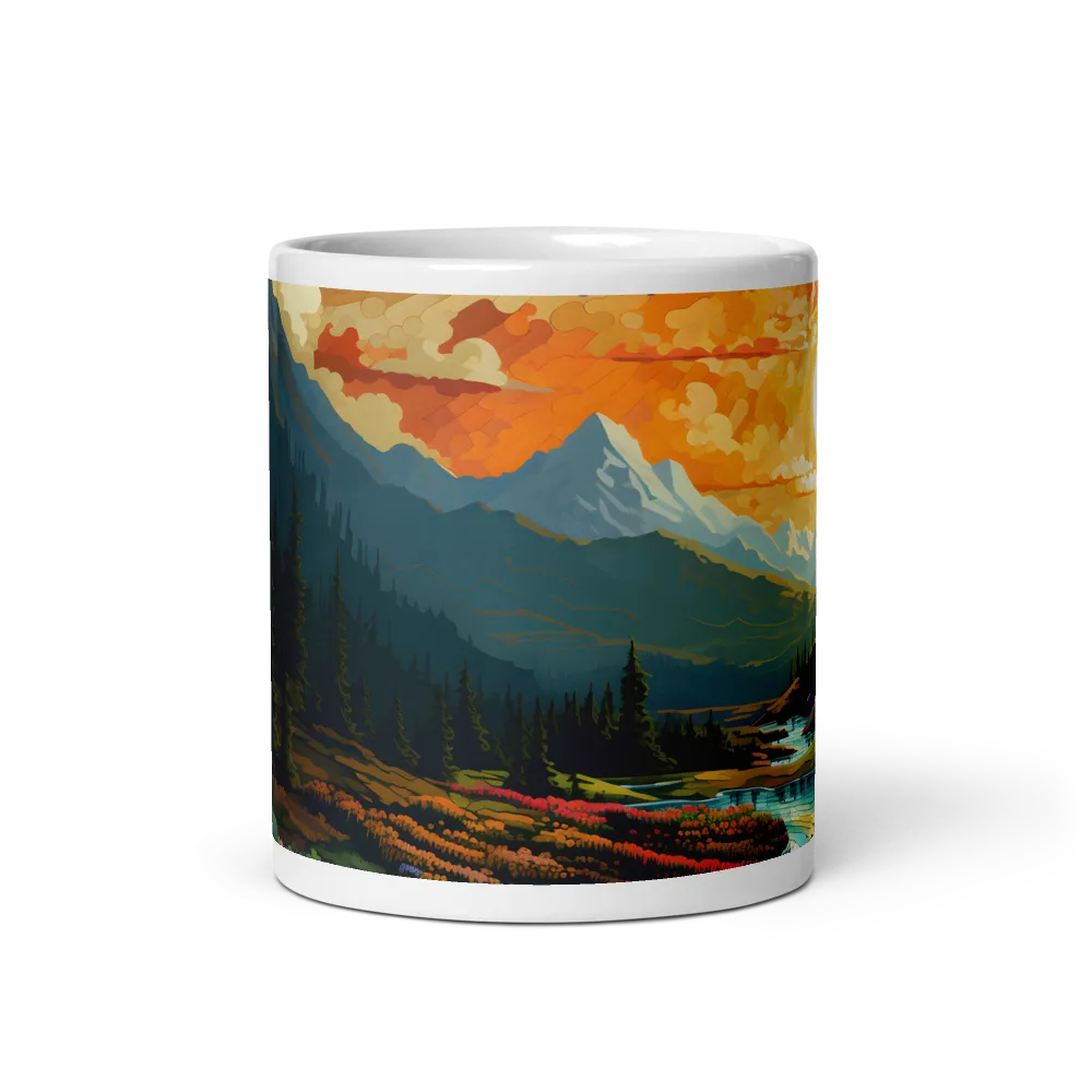 Stained Glass Mountain Sunset 
 Mug with Red inside | 15 oz