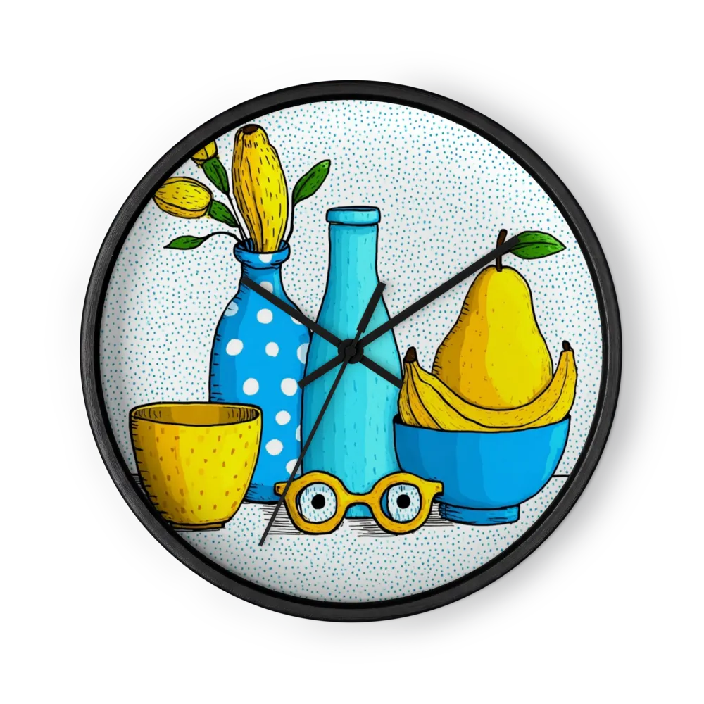 Yellow Fruit and Blue Vases | Wall Clock