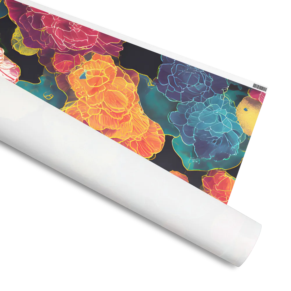Tapeçaria de peônias néon | Papel de presente | Brilhante | 76 x 91 cm