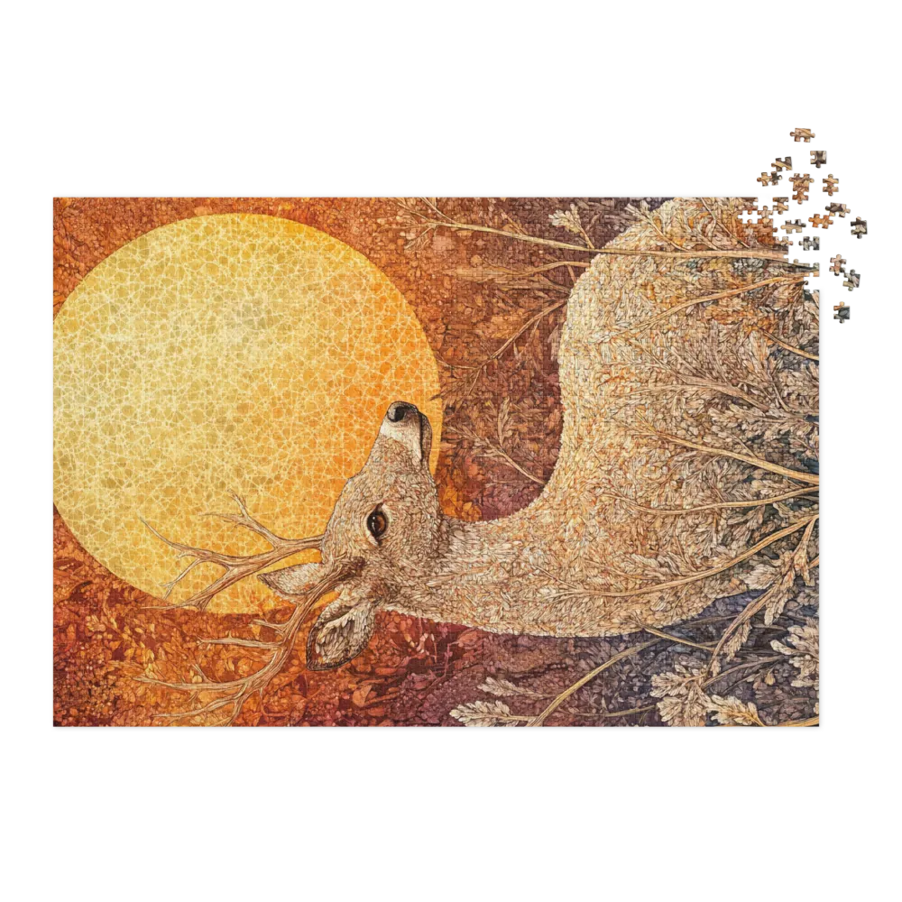 Illustrated Deer Against a Textured Sun