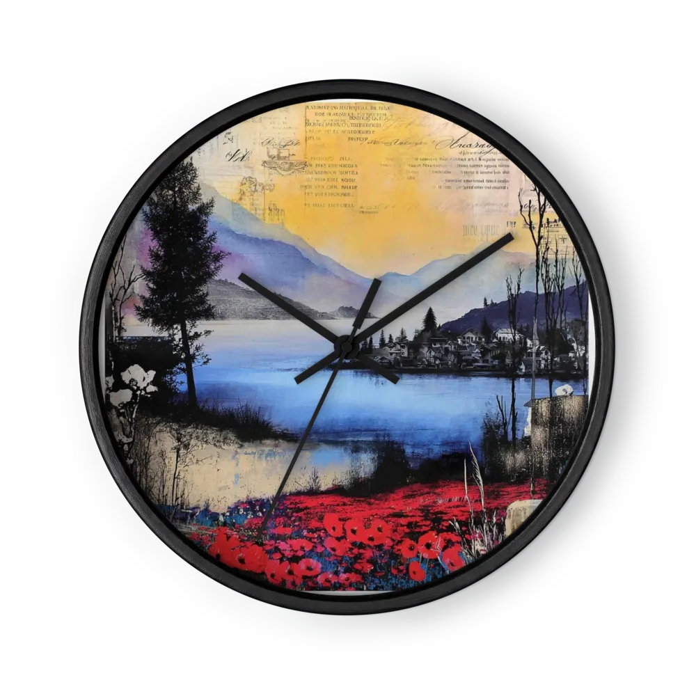 Poppy Field by the Lake | Wall Clock