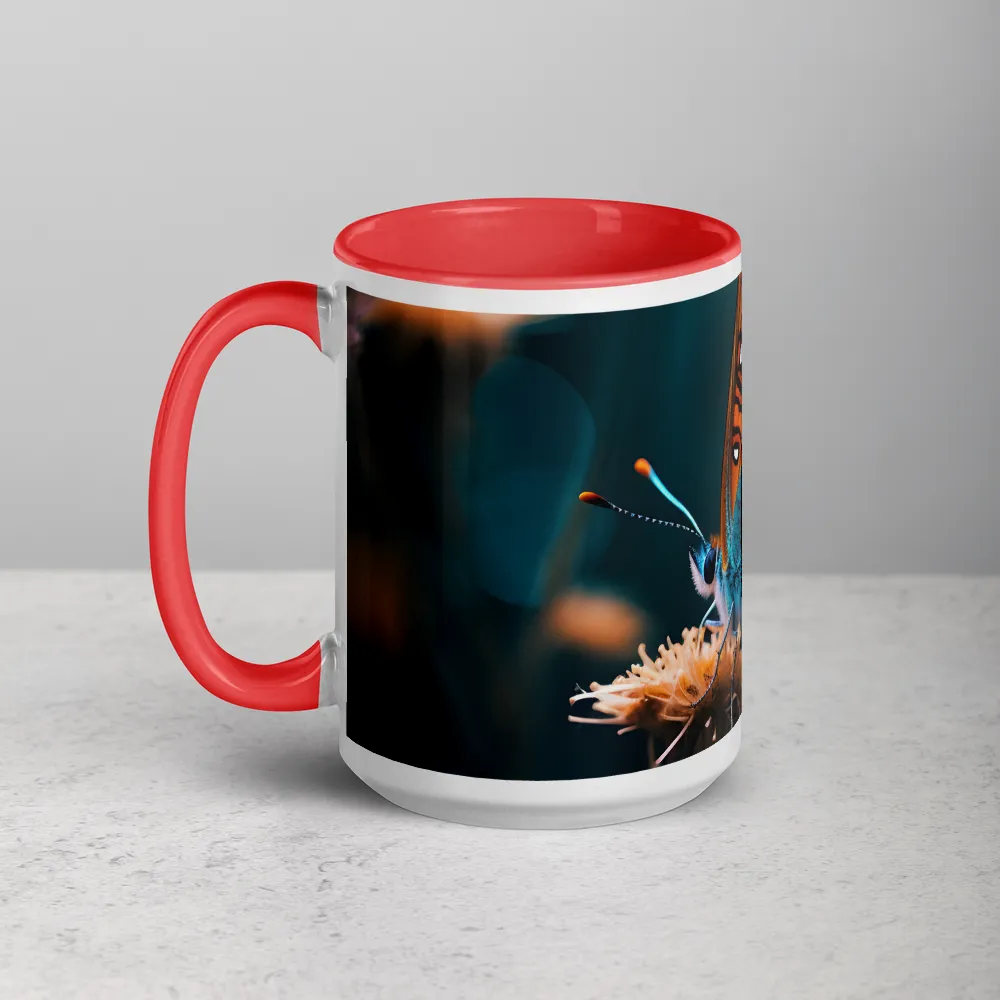 Teal and Amber Butterfly 
 Mug with Dark Green inside