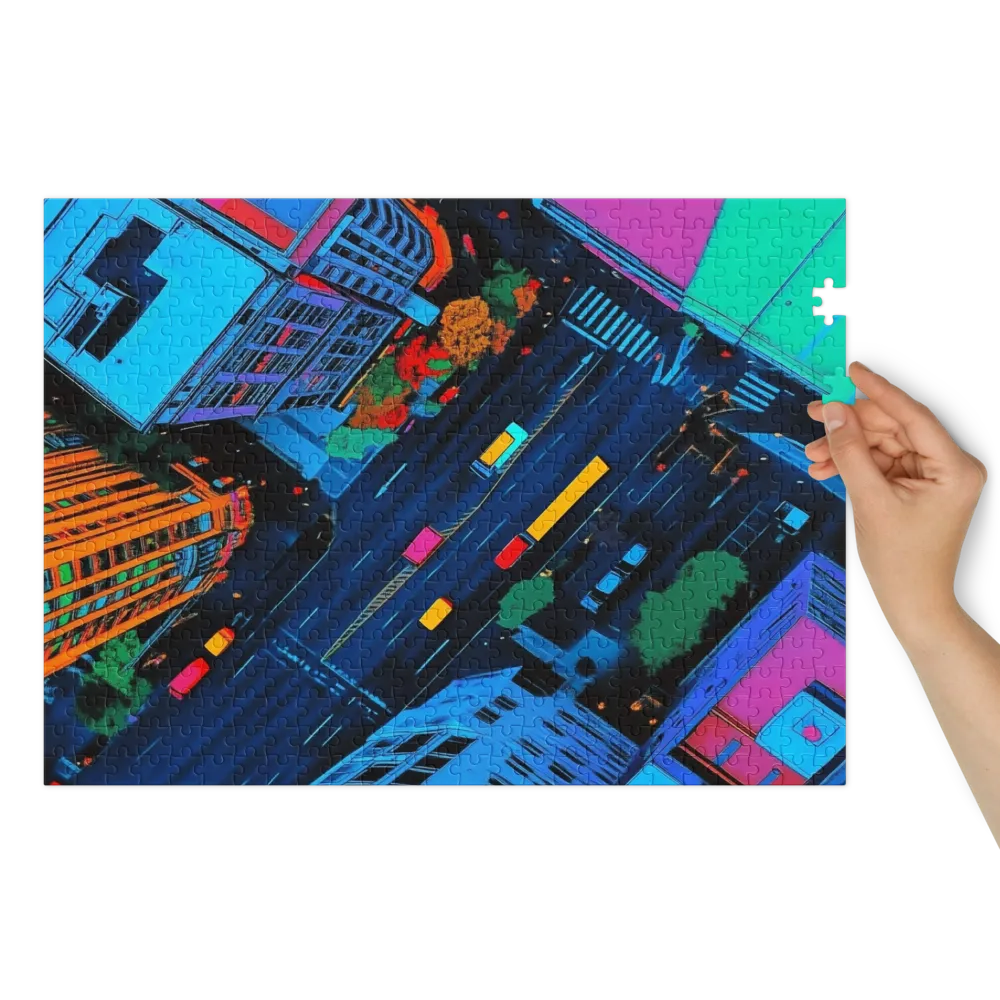 Cidade Neon Vista de Cima 
 Puzzle em caixa de metal