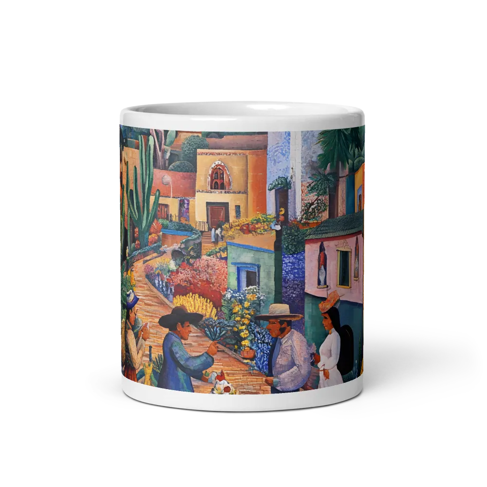Vibrant Village Life 
 Mug with Dark Green inside