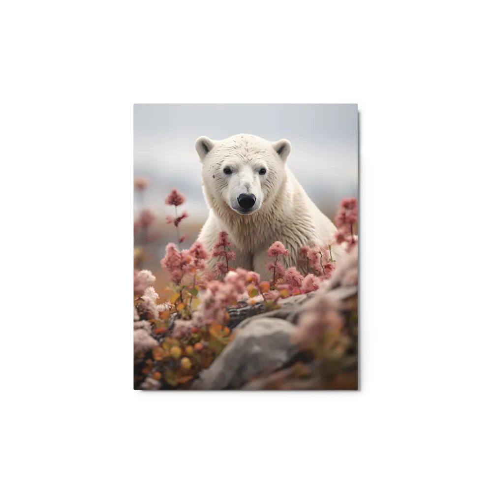Polar Bear Among Pink Flowers