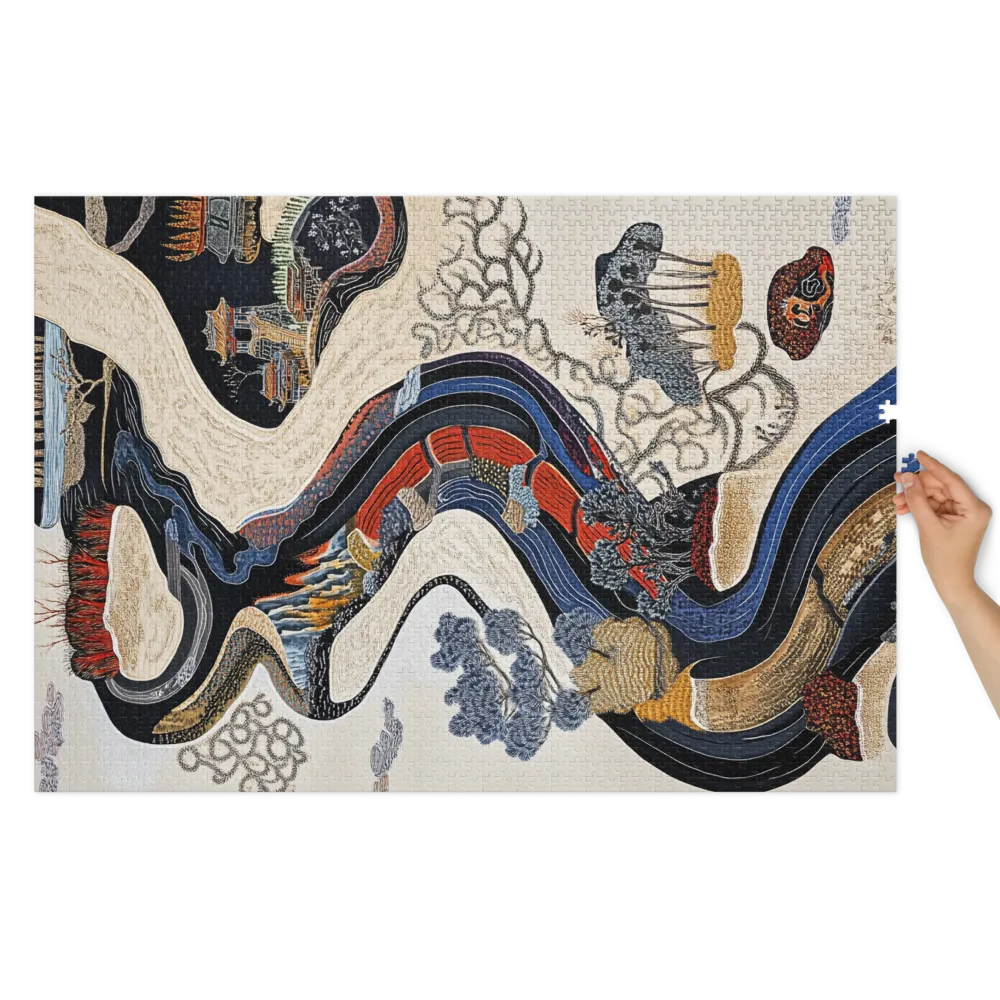 Embroidery Artwork of a River Landscape | Jigsaw Puzzle (252/520 pieces)