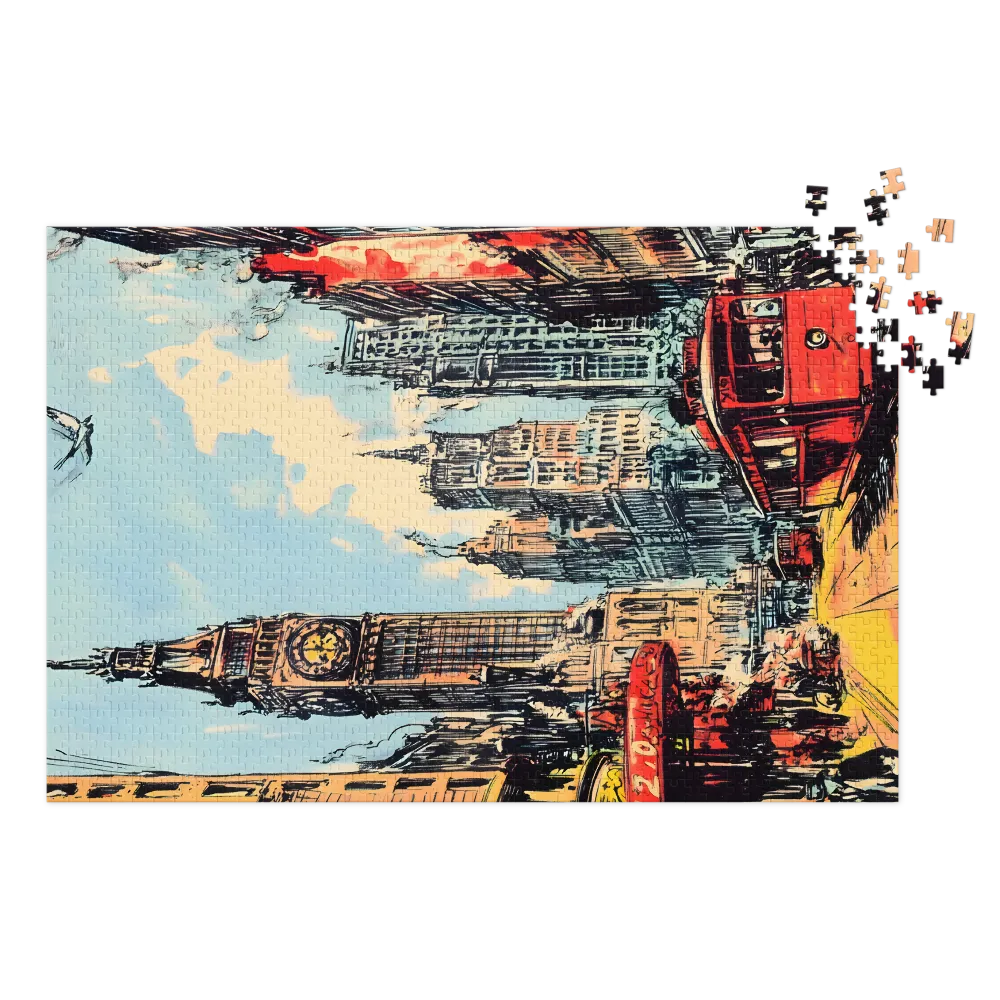 Cityscape with Clock Tower and Tram | Jigsaw Puzzle (252/520 pieces)