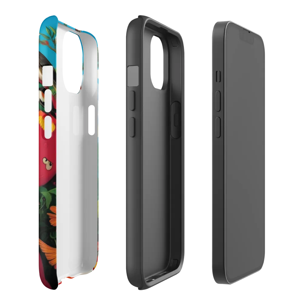 Portrait of Woman with Colorful Birds | Phone Case