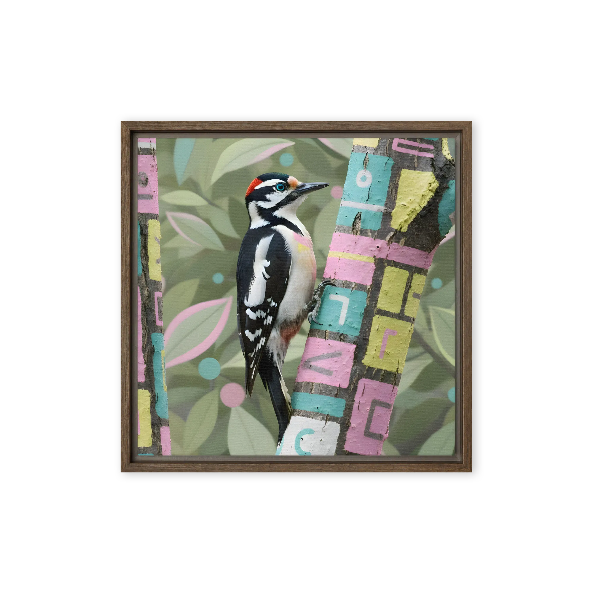 Woodpecker on Painted Tree