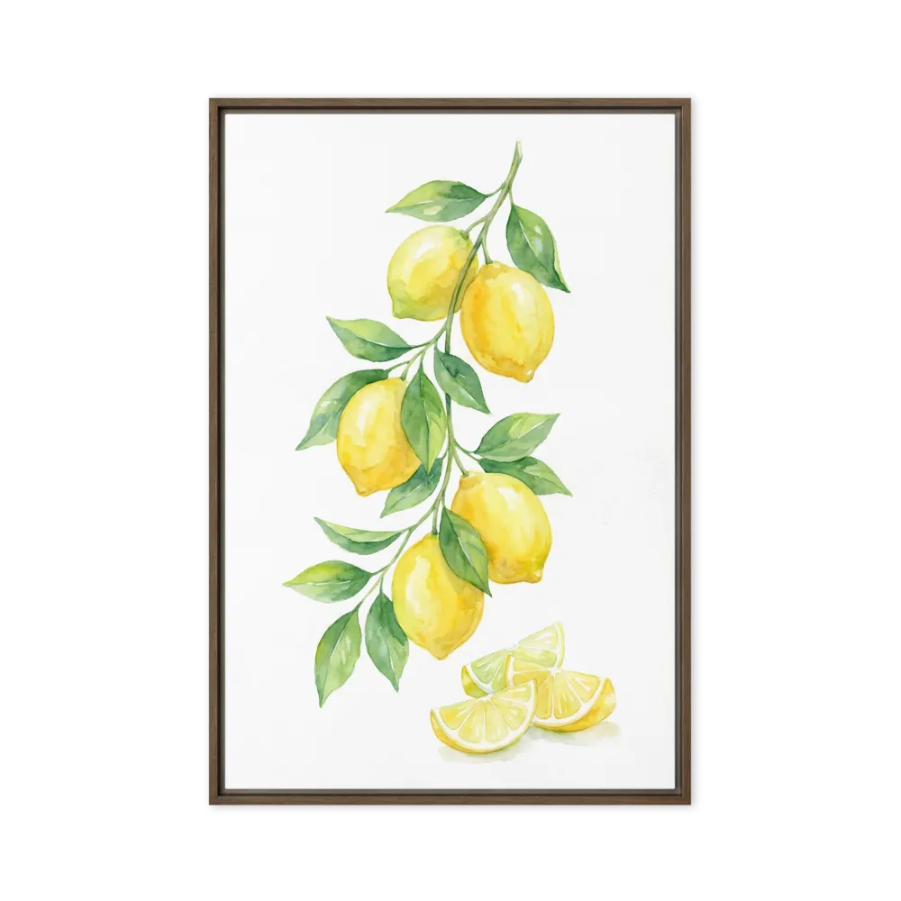 Watercolor Lemon Branch 
 Canvas with Black Frame