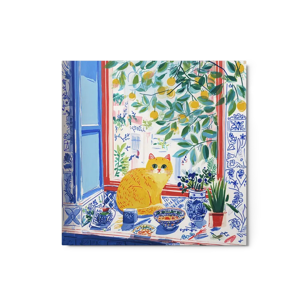 Yellow Cat on Mediterranean Windowsill | Art Print