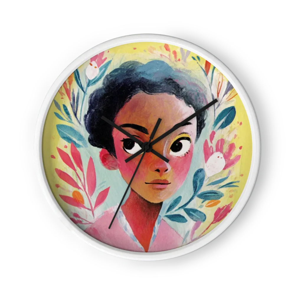 Girl in Floral Frame | Wall Clock