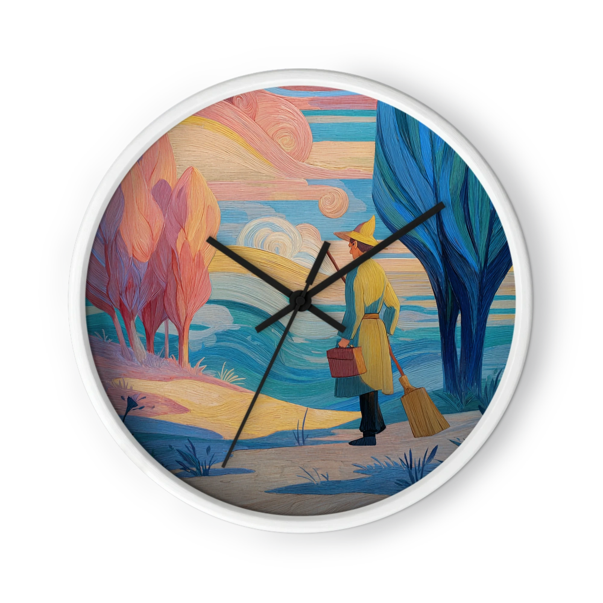 Wanderers Under Pink And Blue Trees — Storybook Figures, Curling Skies