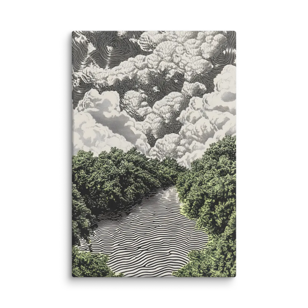 Whispering Woods and Wavy Waters 
 Canvas with White Frame