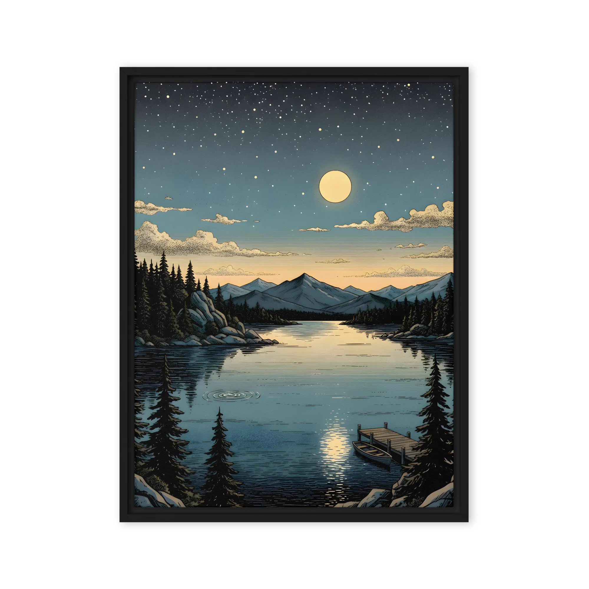Serene Moonlit Lake 
 Canvas | 8″x 12″