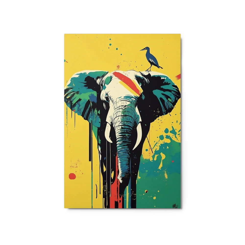 Pop Art Elephant with Bird | Art Print