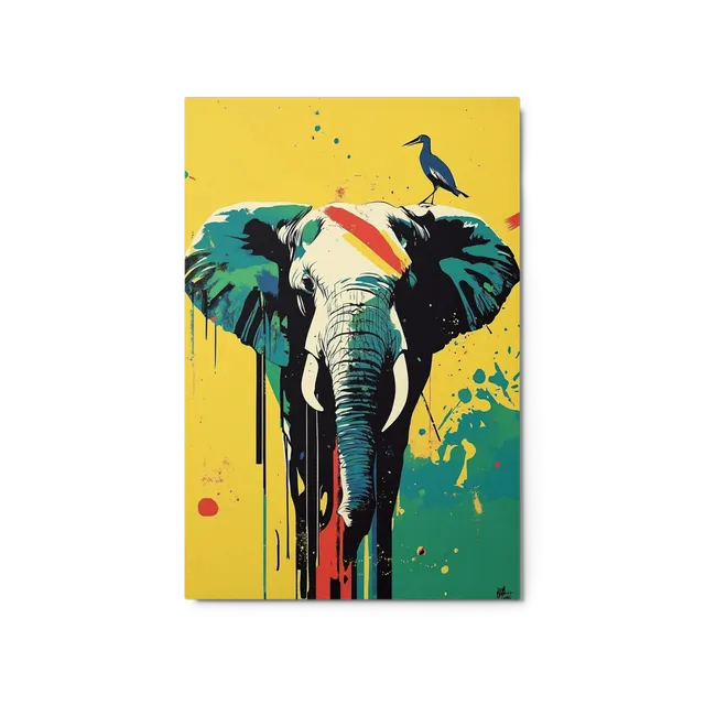 Pop Art Elephant with Bird | Art Print