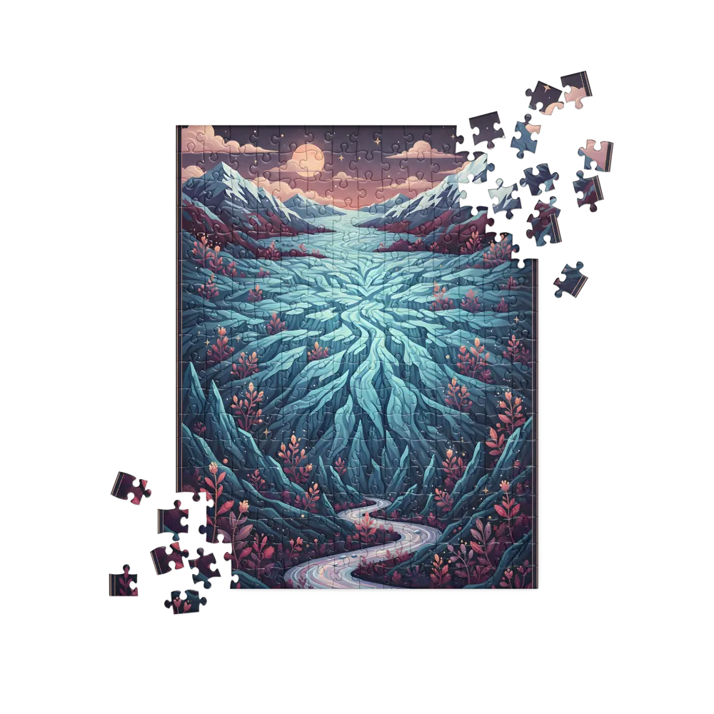 Moonlit Glacial Valley 
 Jigsaw Puzzle in Tin Box