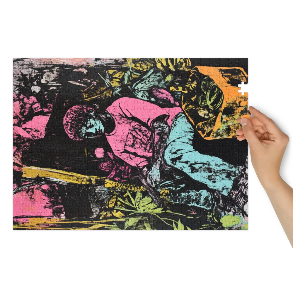 Figura Pensativa na Selva Neon 
 Puzzle em caixa de metal