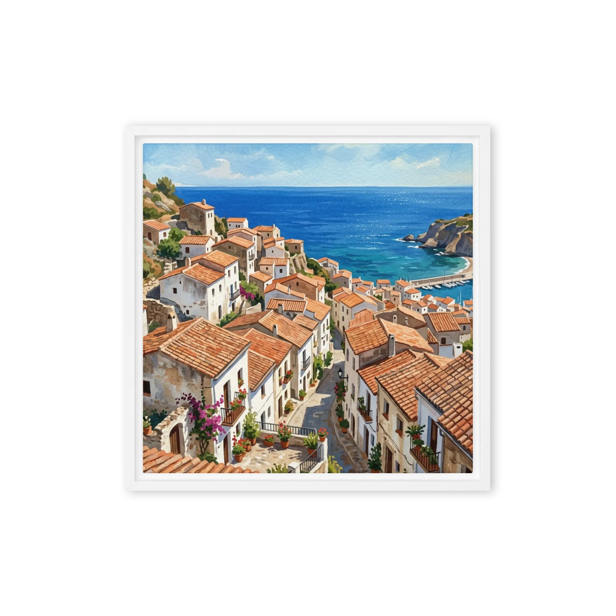Mediterranean Village Charm 
 Canvas with White Frame