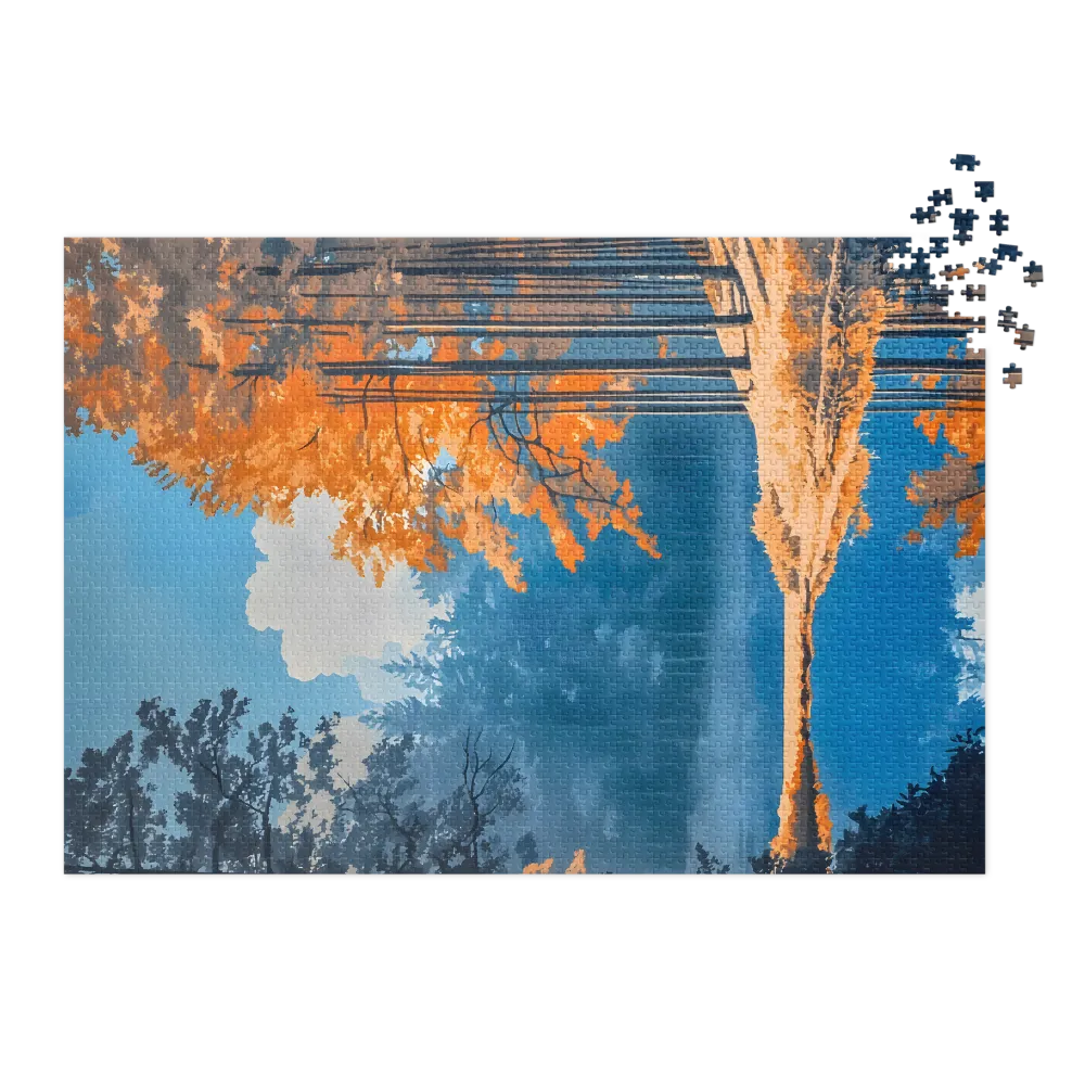 Autumn's Reflective Embrace 
 Jigsaw Puzzle in Tin Box
