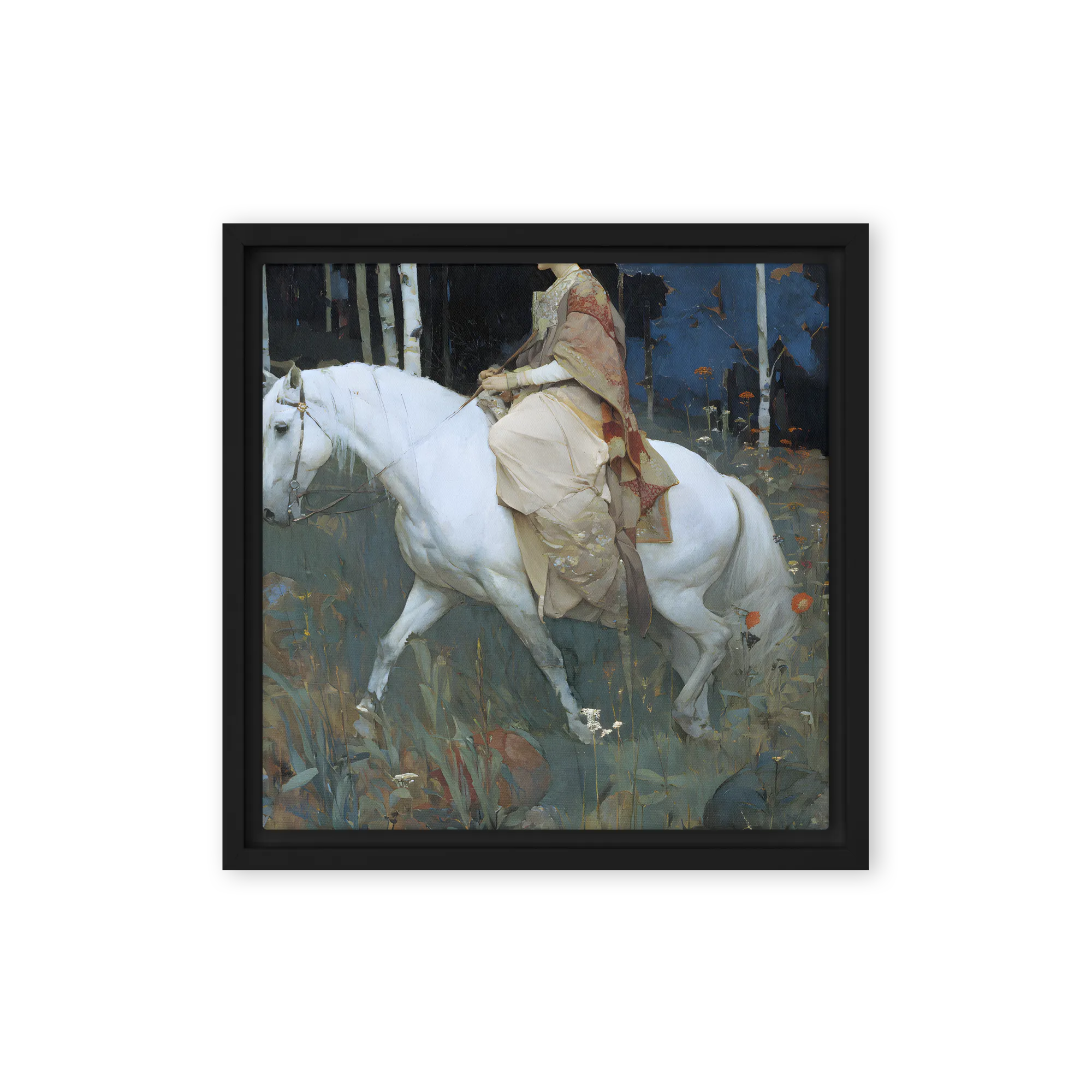 Maiden and White Steed 
 Canvas | 8″x 8″